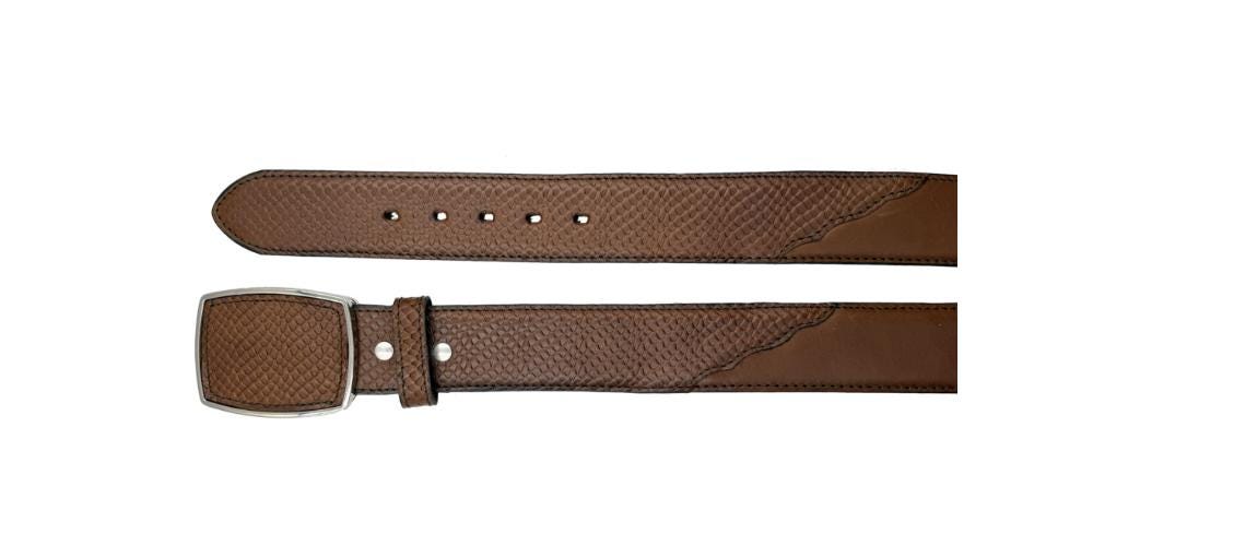 Men's snake-embossed leather belt, buckle with leather insert, 40mm, made in Mexico