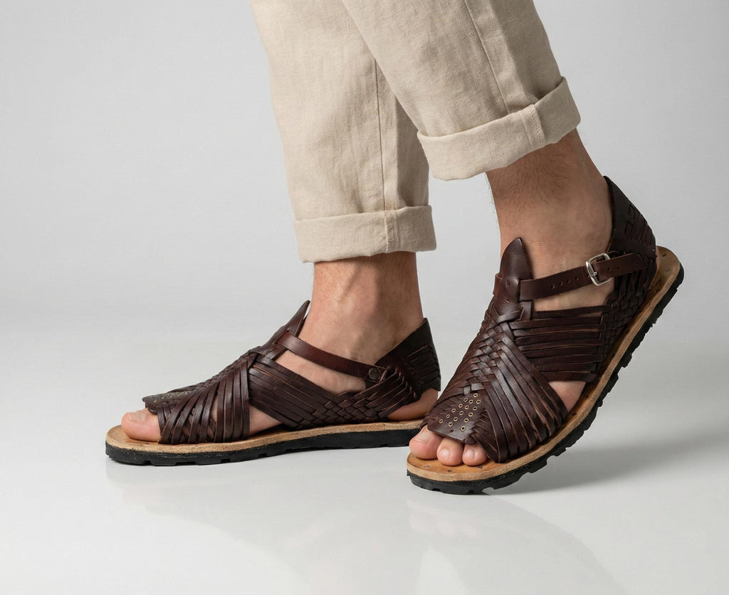 Huaraches mexicanos genuinos color natural o marrón para hombre, sandalias de cuero fabricadas por artesanos mexicanos