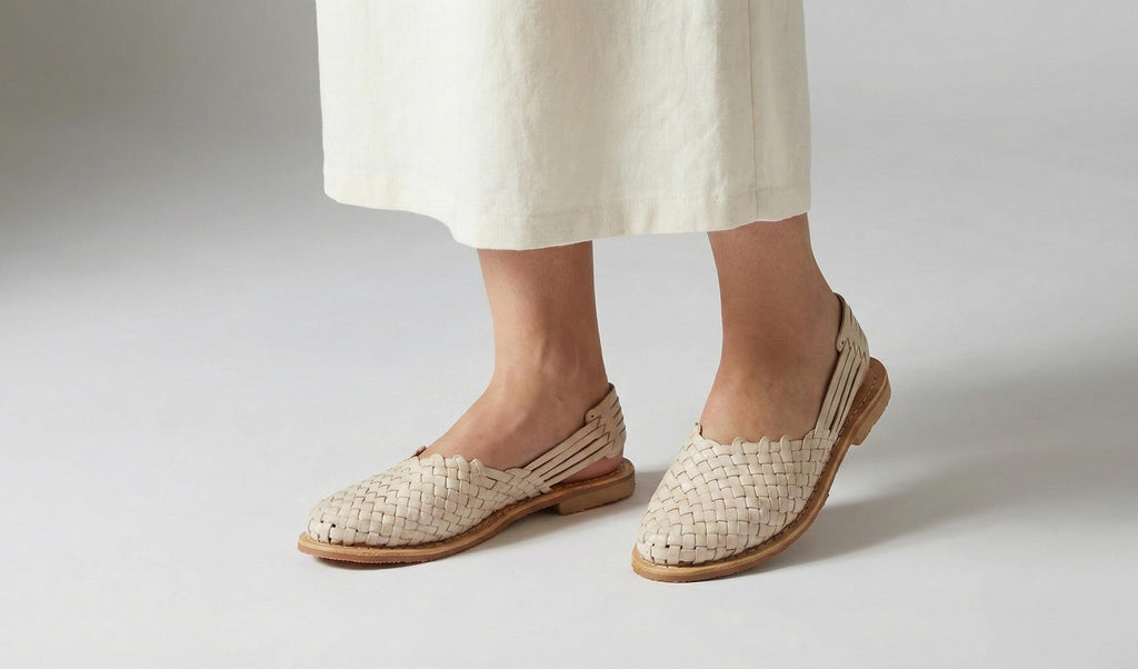 Women's woven leather huaraches, honey color