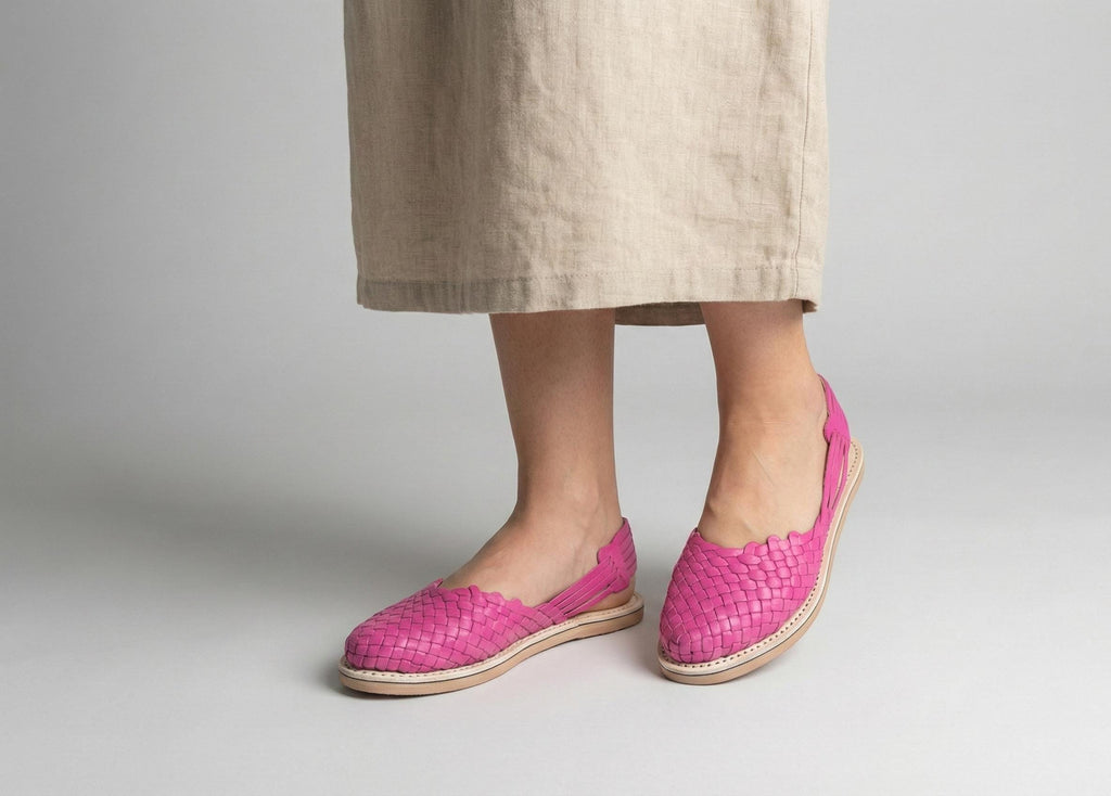 Mexican Huaraches for women in hot pink - Handmade leather sandals - Comfortable and cool footwear - Made in Mexico