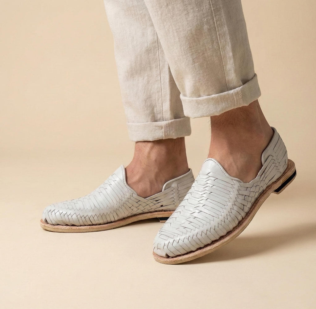 Men's Mexican Huaraches in Bone – Handmade Leather Shoes with Leather Sole