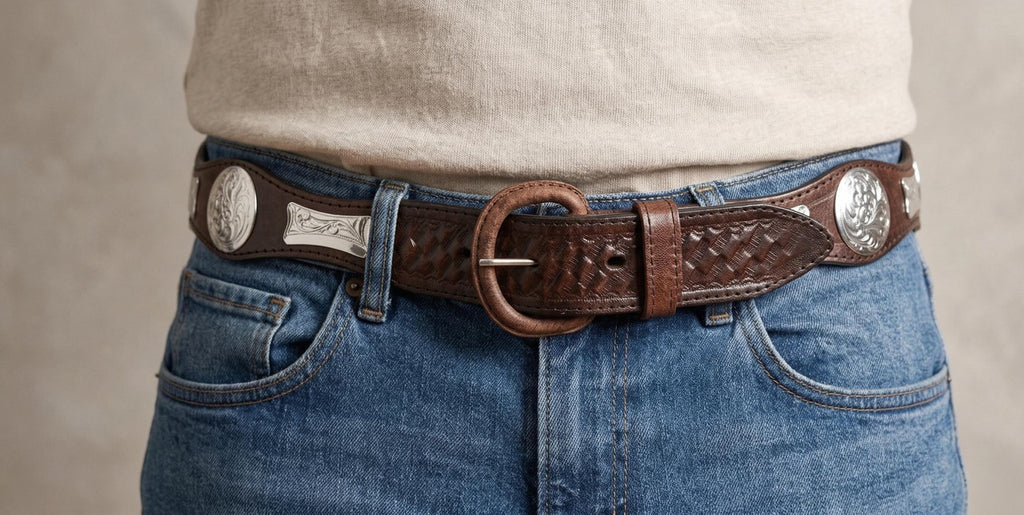 Cinturón vaquero de vaqueta con conchos metálicos tipo moño, cinturón western de piel 40 mm, tallas 34-44