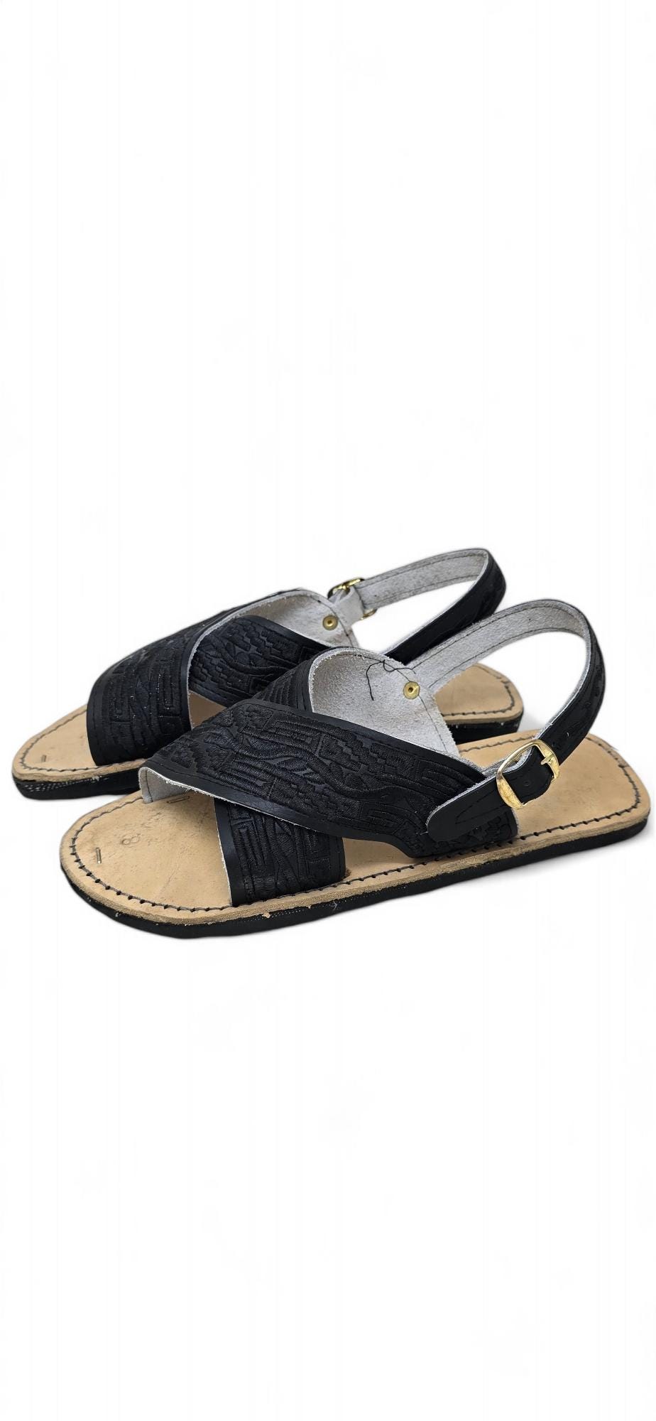 Men's embroidered cross-strap huaraches, durable tire sole view