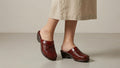 Women's platform huaraches | Closed toe, backless | Honey or reddish woven leather | Handmade in Mexico