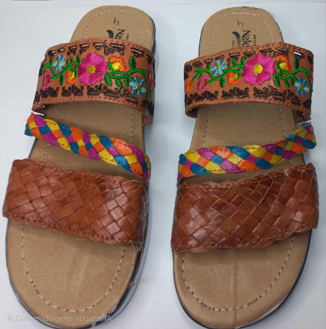 Handmade Huaraches for Women with Embroidered Flowers – Mexican Backless Sandals, Comfortable and Colorful