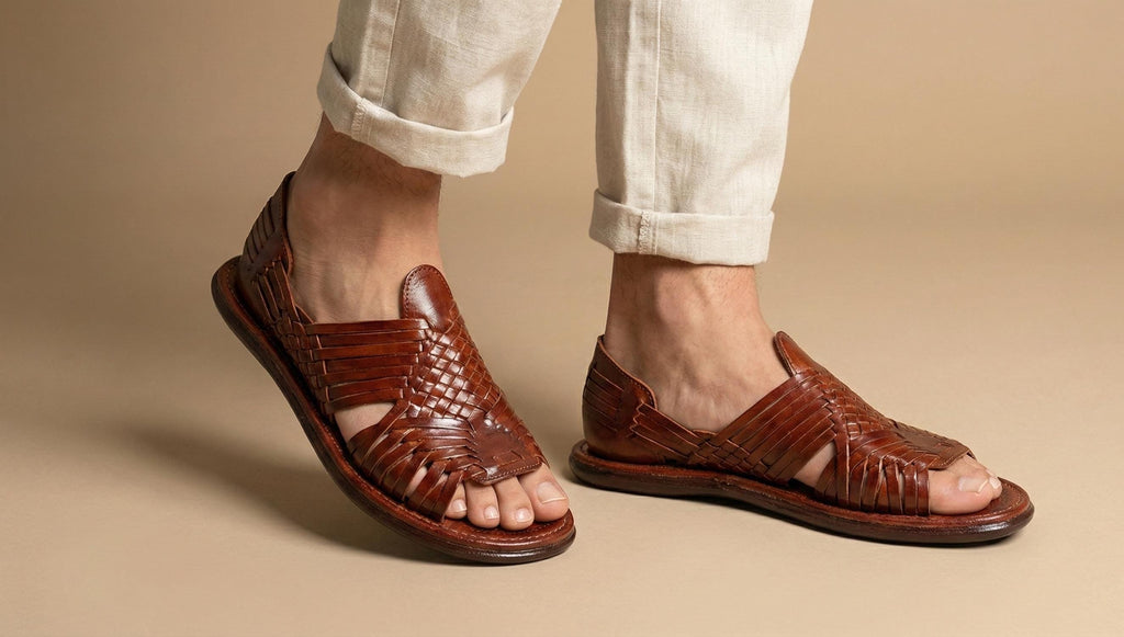 Men's Open Toe Huaraches | Hand-Woven Leather | Cushioned Insole | Honey, Reddish Brown or Black | 7-12 US