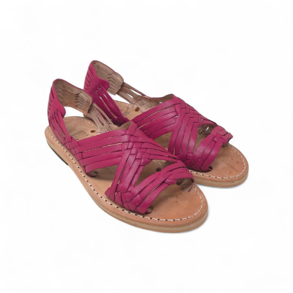 Women's open-toe huaraches | woven leather Raspberry | few straps, fresh | comfortable thin sole | handmade in Mexico