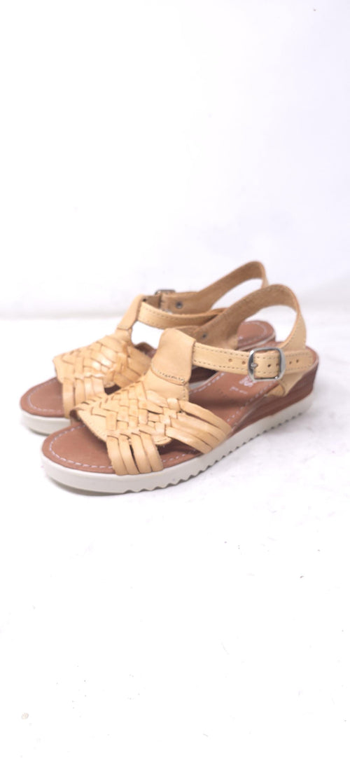 Huaraches abiertos para mujer – miel, cuero trenzado, plataforma
