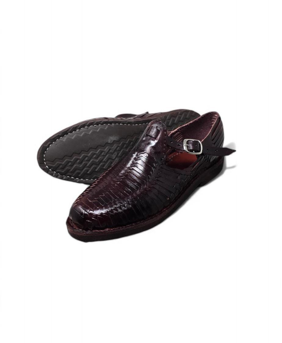 Women's Mexican Huaraches - Handcrafted Leather Sandals in Honey and Dark Red