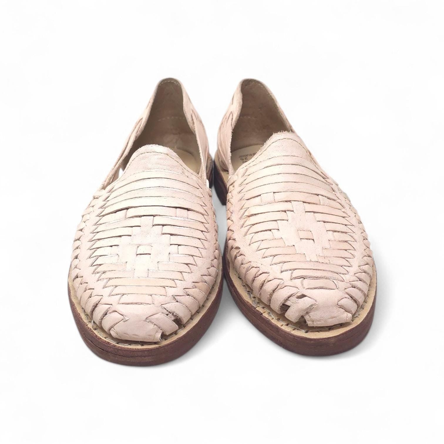 Women's closed-toe huaraches, genuine natural leather, leather sole, made in Mexico