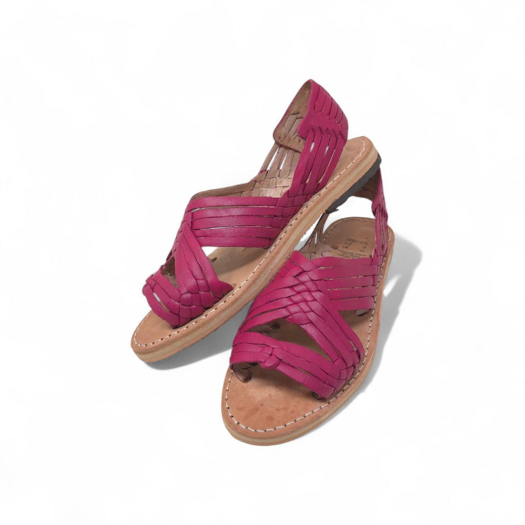 Women's open-toe huaraches | woven leather Raspberry | few straps, fresh | comfortable thin sole | handmade in Mexico