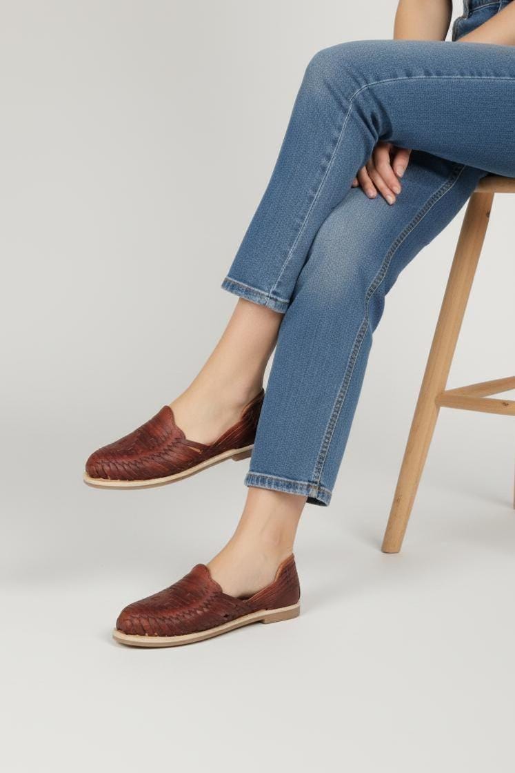 Mexican Huaraches for Women in Medium Brown Vintage, Closed Toe - Comfortable, Cool, and Authentic - Shipped Directly from Mexico