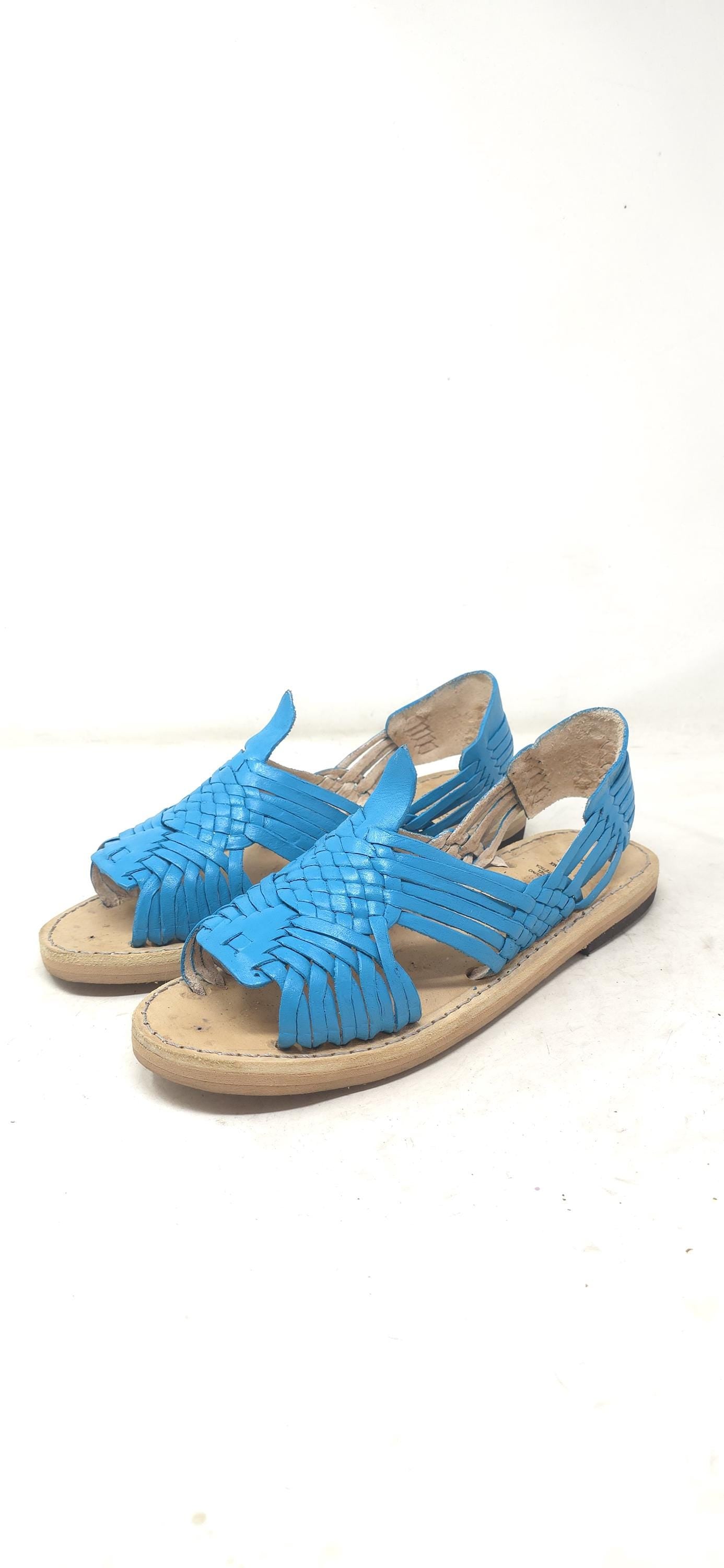 Mexican Huaraches for women, Pachuco, genuine leather, aqua color, open toe, made in Mexico