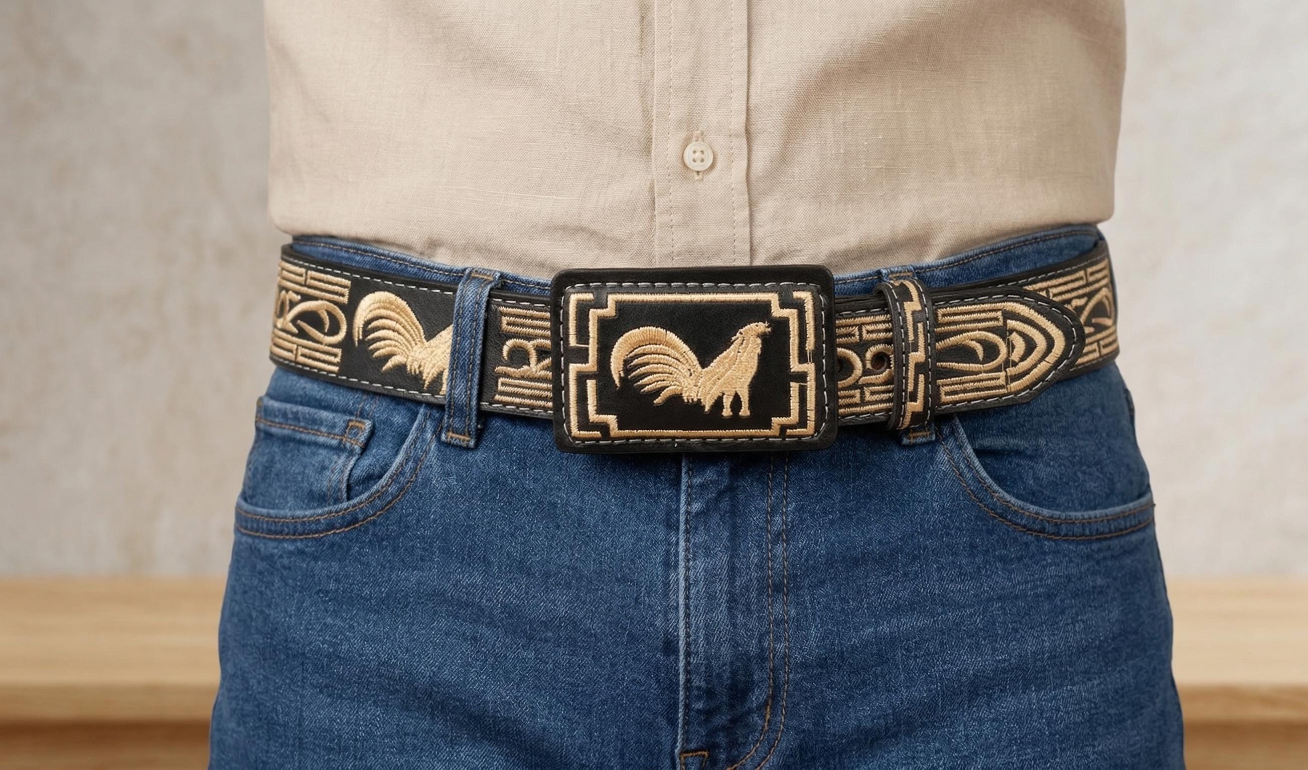 Men's embroidered Western cowhide belt, handcrafted 40 mm leather belt, various colors and sizes 32-46