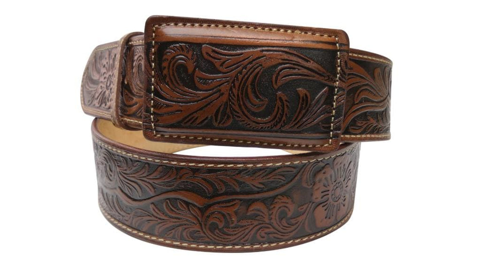 Montana-style 45mm engraved leather cowboy belt, genuine handmade cowhide from Mexico
