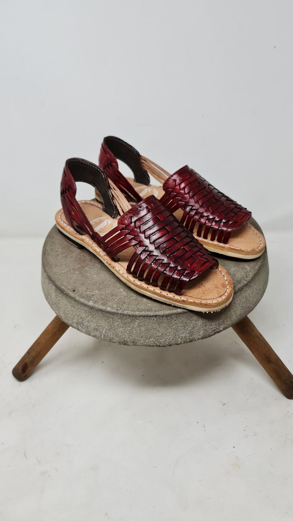 Handmade Women's Huaraches in Wine Color - Unique Design and Handcrafted with Authentic Mexican Artistry