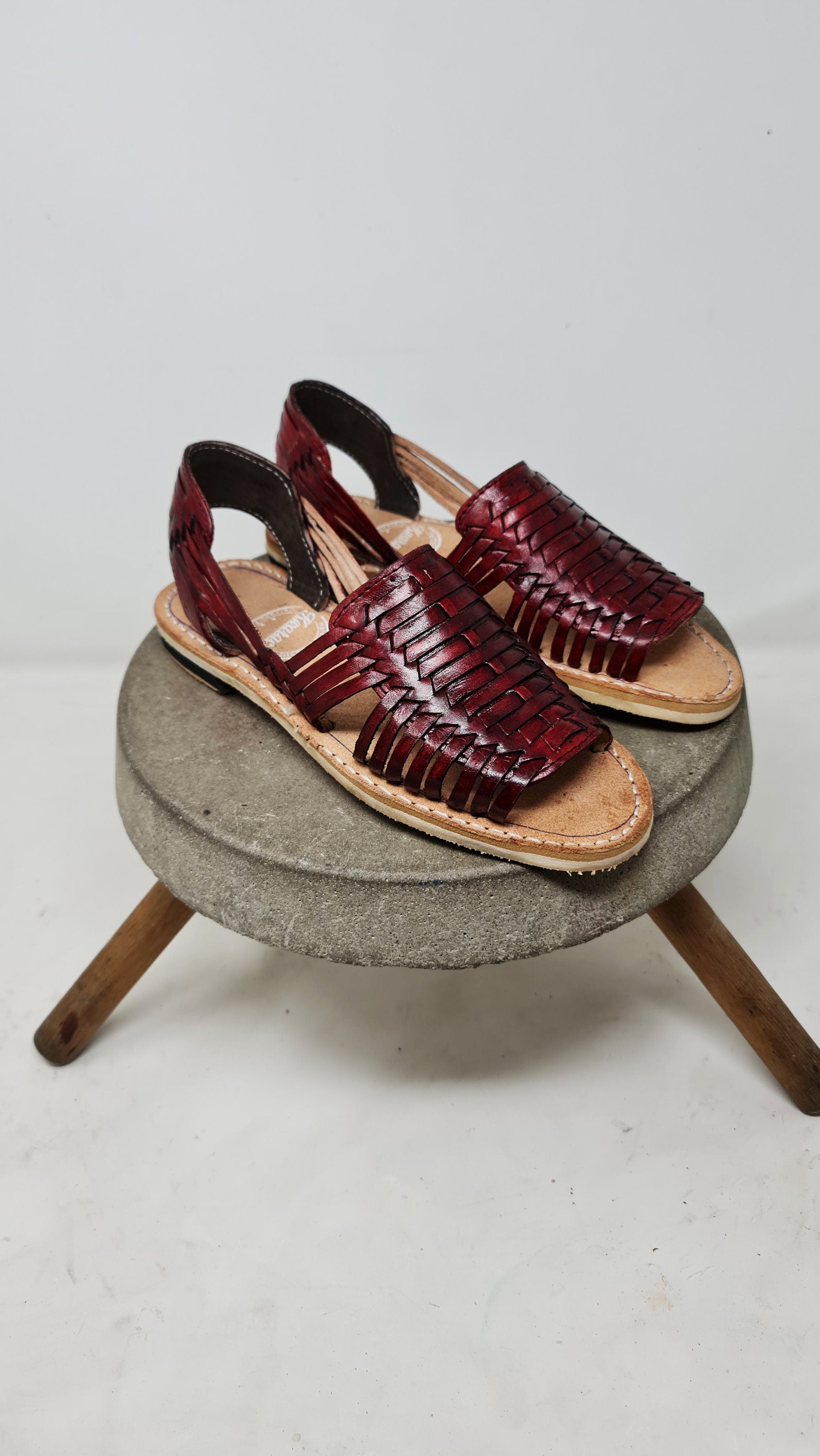 Handmade Women's Huaraches in Wine Color - Unique Design and Handcrafted with Authentic Mexican Artistry