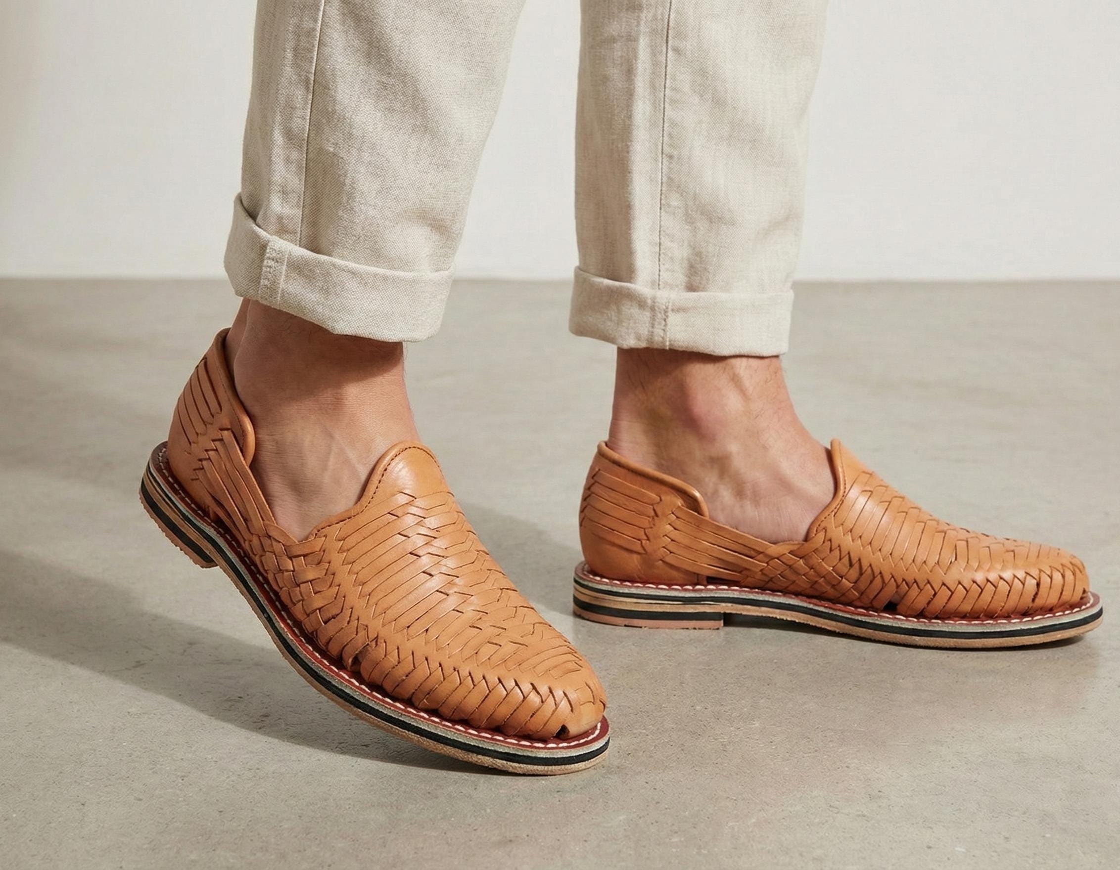 Men's Mexican Huaraches in Vachetta with Leather Sole | Shipped from Mexico