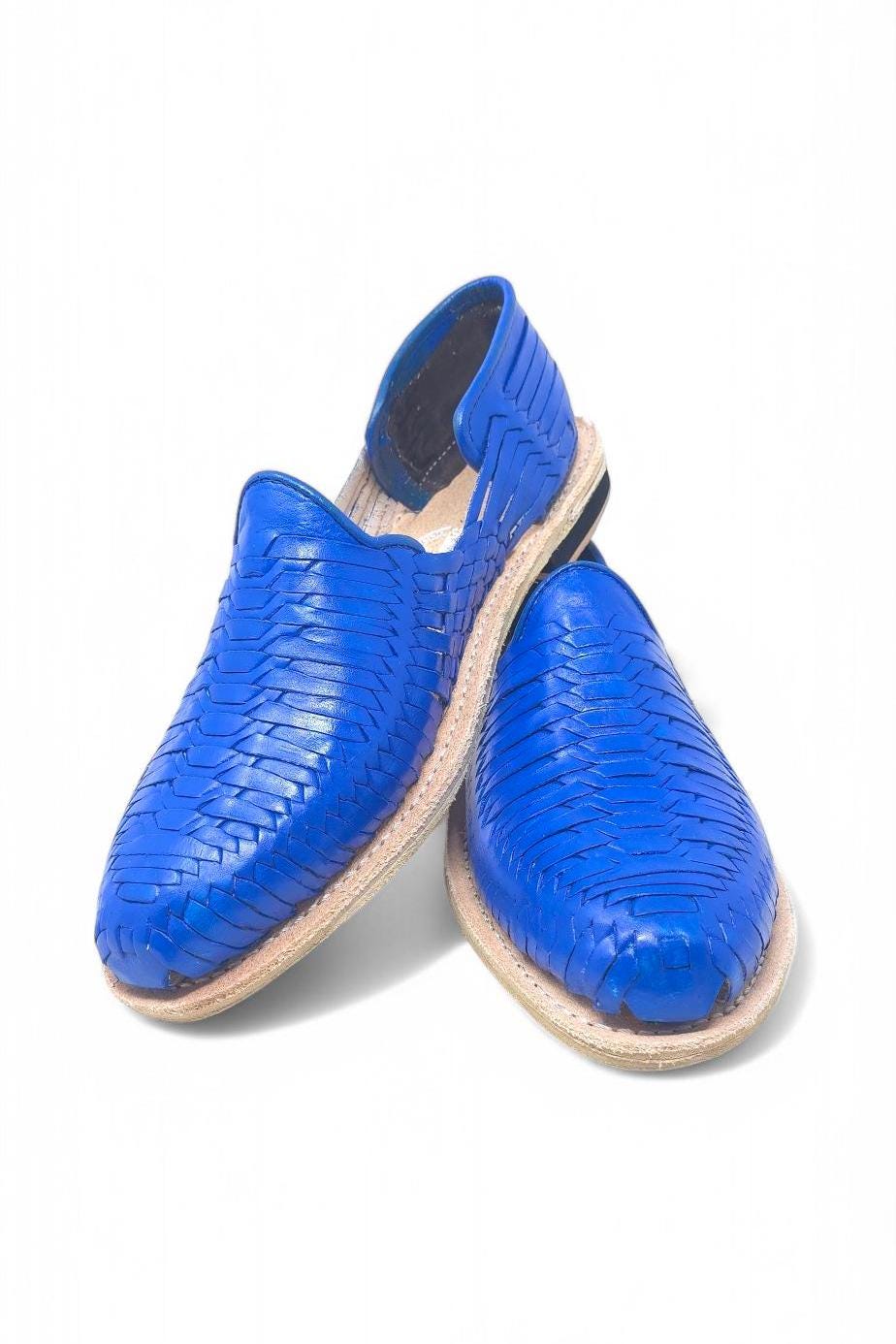 Men's Blue Leather Huaraches – Handmade, Leather Sole, Comfortable and Cool, Made in Mexico