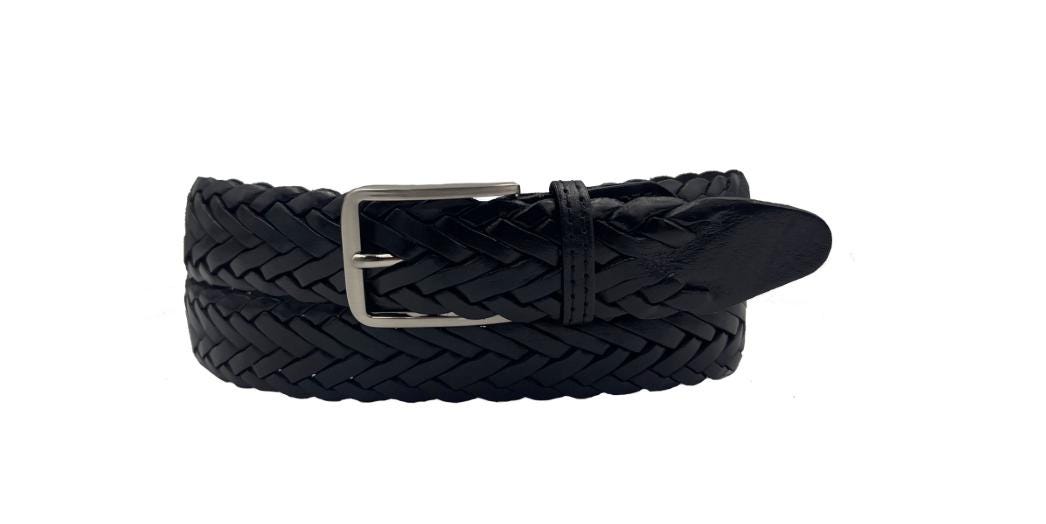 Braided leather belt 35 mm for men or unisex, handmade belt with a slim buckle in black or brown, handmade in Mexico