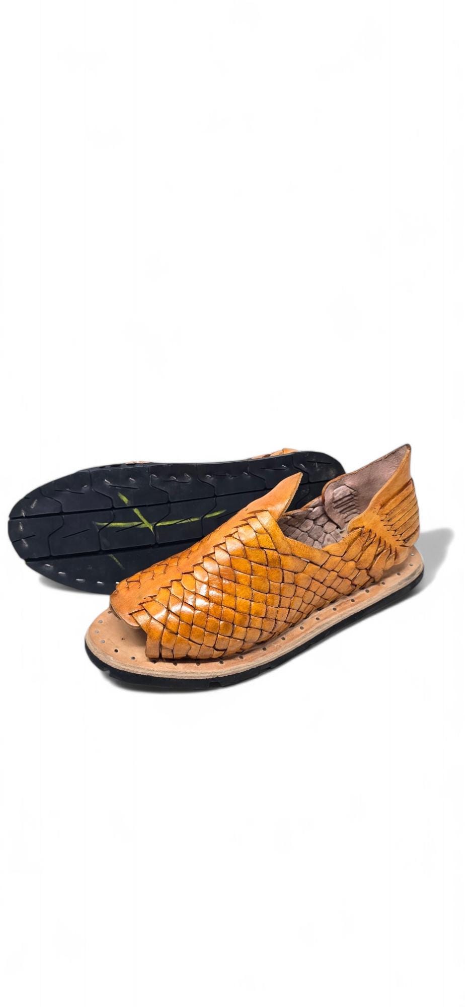 Men's woven leather huaraches with tire sole, Mexican craftsmanship
