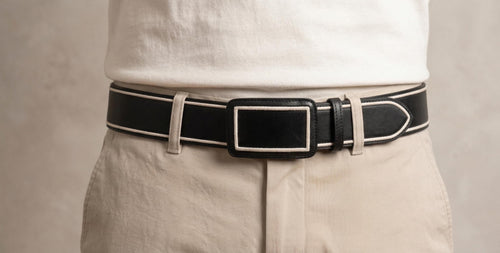 Men's artisanal piteado belt, made of cowhide, genuine handmade leather from Mexico, 50mm, black or honey. Authentic pita embroidery.
