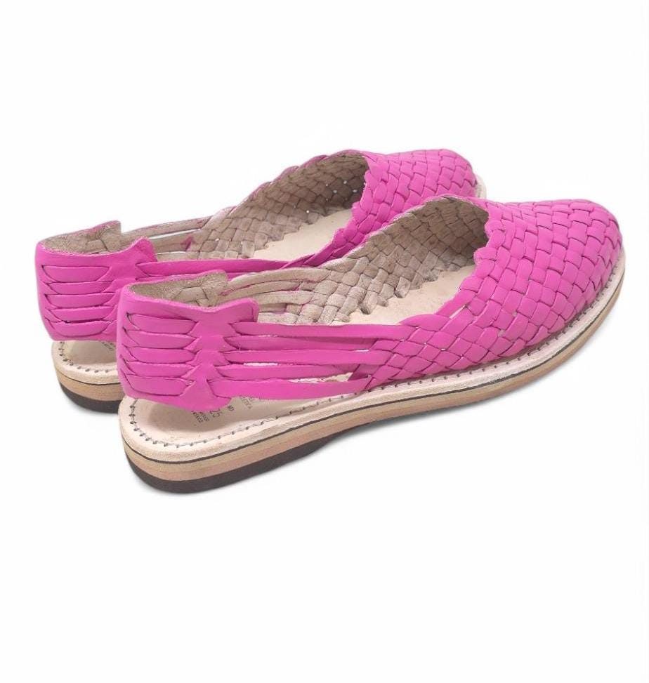 Mexican Huaraches for women in hot pink - Handmade leather sandals - Comfortable and cool footwear - Made in Mexico