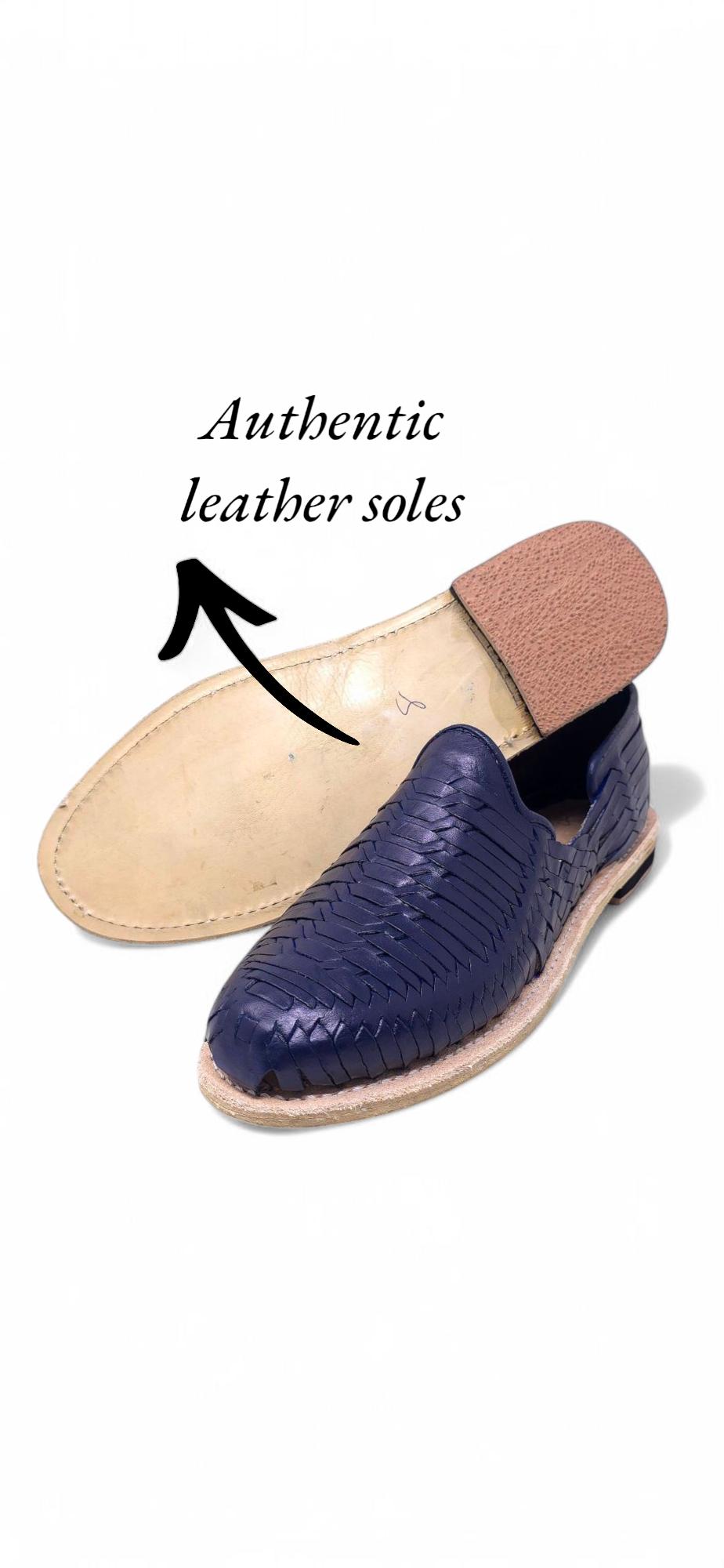 Men's Navy Huaraches – Handcrafted Leather Sandals with Leather Sole – Fresh and Comfortable Shoes