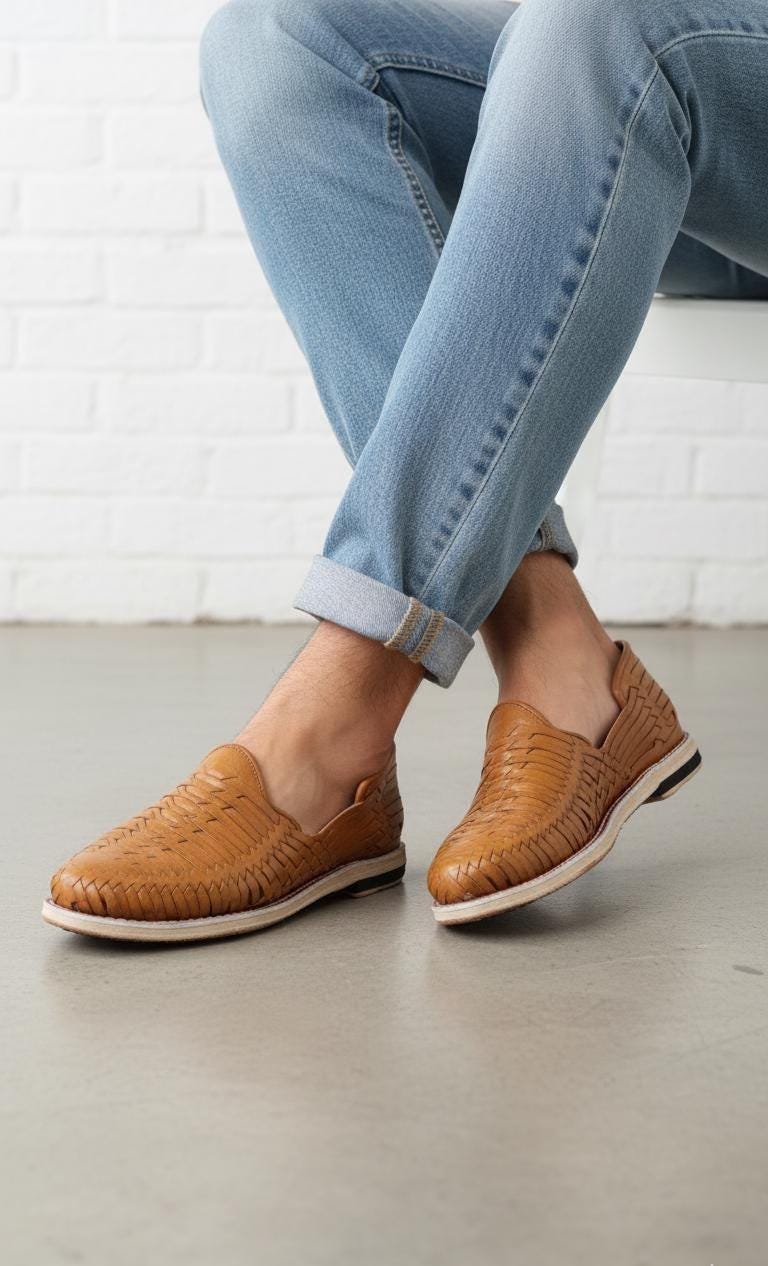 Men's Mexican Huaraches in Tan Satchel with Leather Sole | Shipped from Mexico
