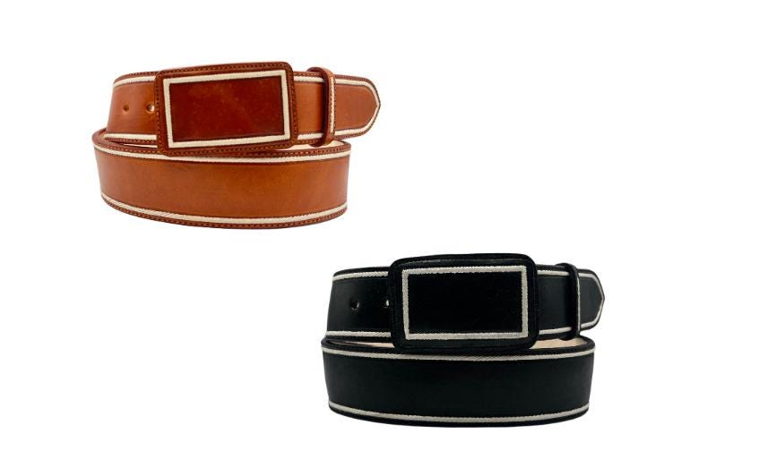 Men's artisanal piteado belt, made of cowhide, genuine handmade leather from Mexico, 50mm, black or honey. Authentic pita embroidery.
