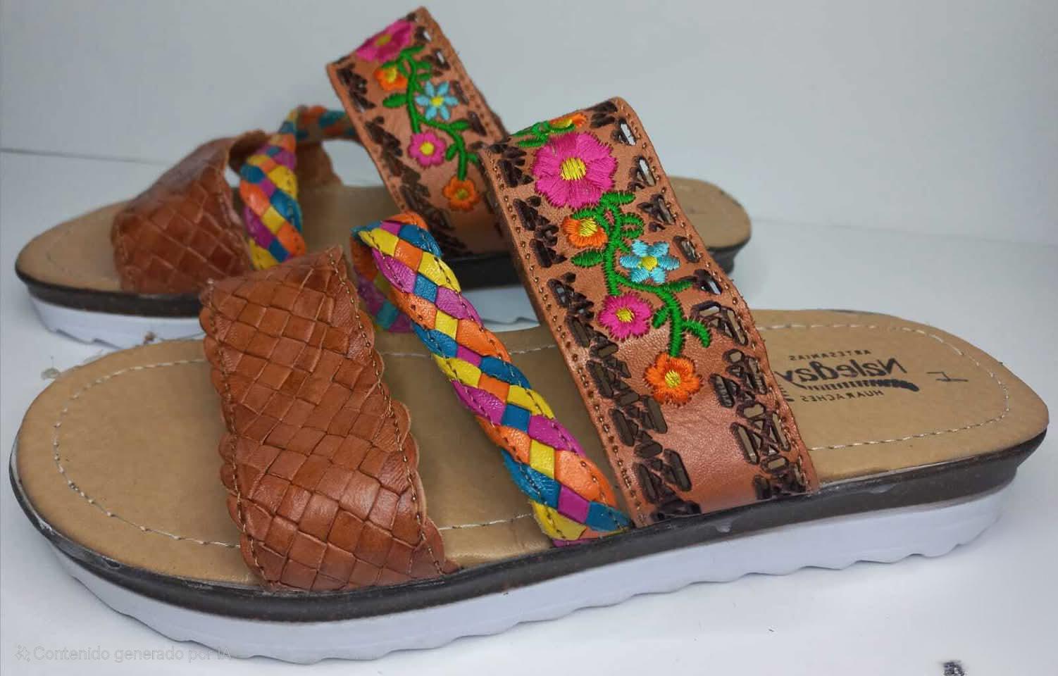 Handmade Huaraches for Women with Embroidered Flowers – Mexican Backless Sandals, Comfortable and Colorful