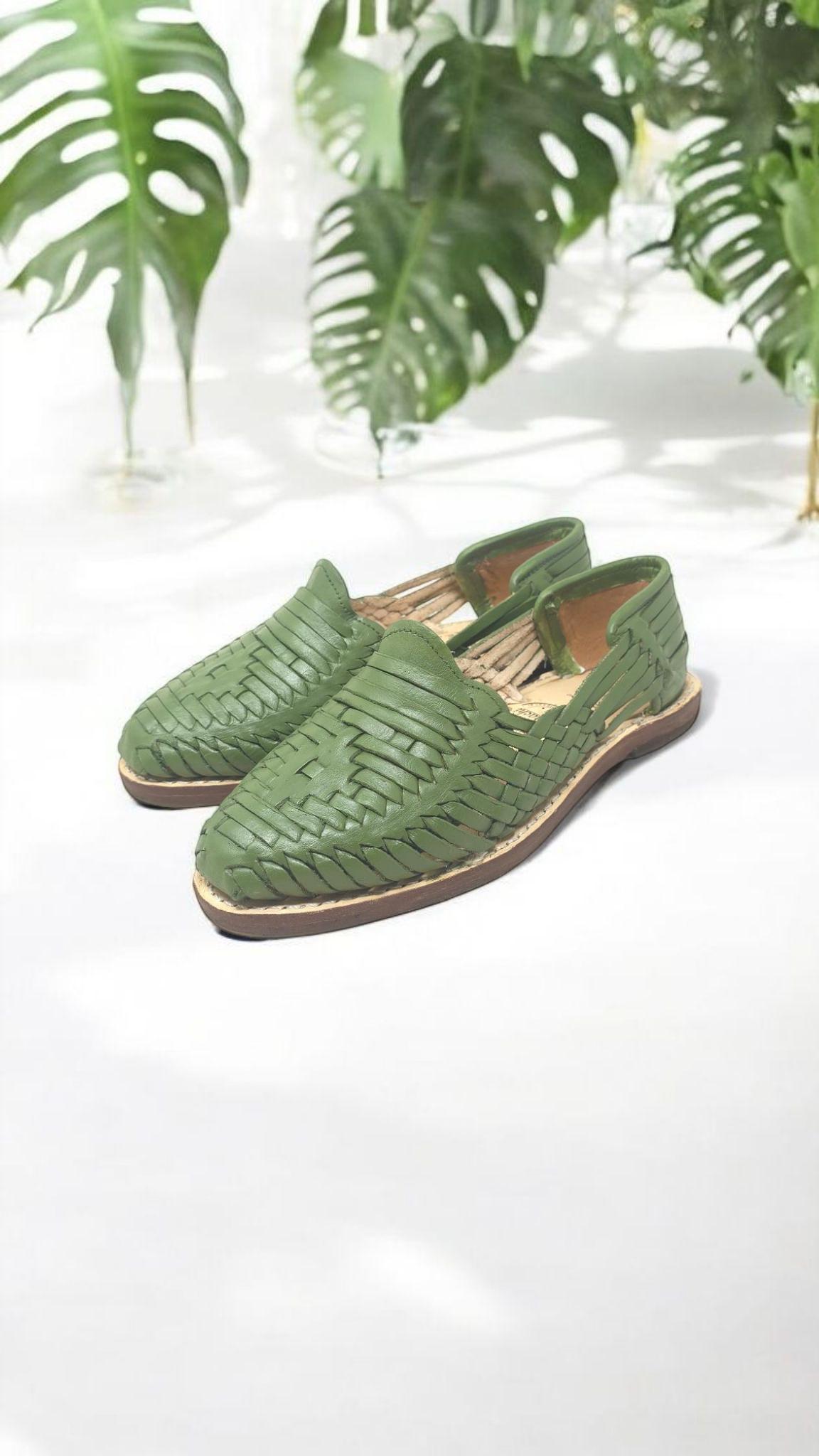 Mexican Huaraches for Women in Avocado Color – Handmade Sandals with Genuine Leather Sole