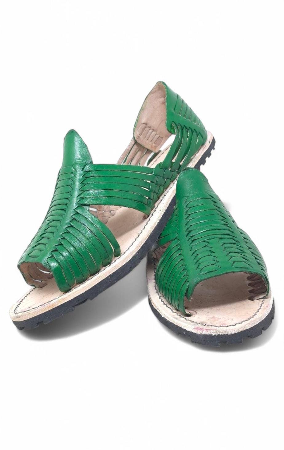 Men's Mexican Huaraches in Green – Handmade, Comfortable, and Cool, thick rubber sole, made in Mexico