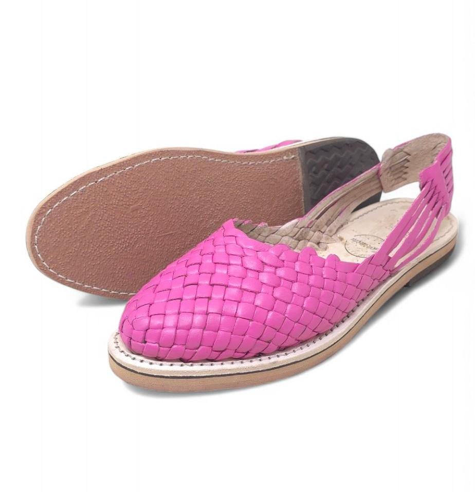 Mexican Huaraches for women in hot pink - Handmade leather sandals - Comfortable and cool footwear - Made in Mexico