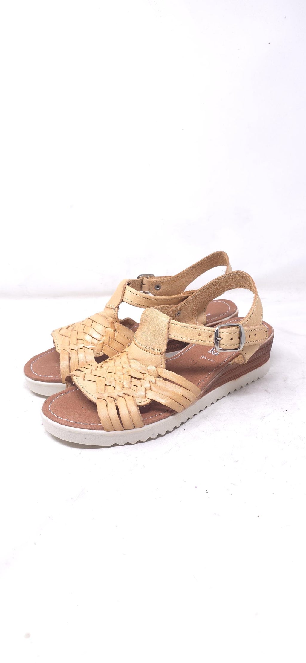 Women's open-toe honey huaraches | braided leather buckle sandal | comfortable platform sole | handmade Mexico