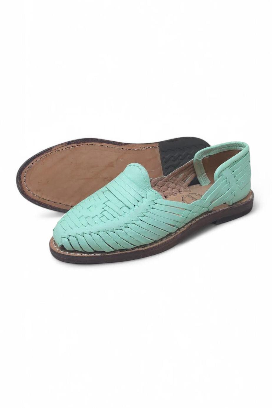 Mexican Huaraches for Women Mint Color | Handmade Genuine Leather Sandals | Comfortable Handmade Footwear