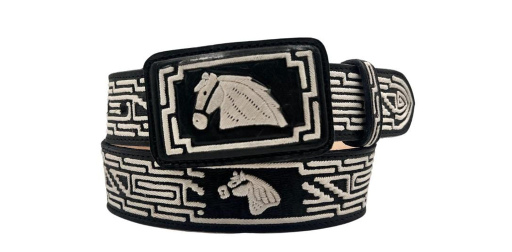 Premium 100% handmade piteado leather belt, handcrafted cowboy belt made in Mexico with authentic pita fiber, 45 mm