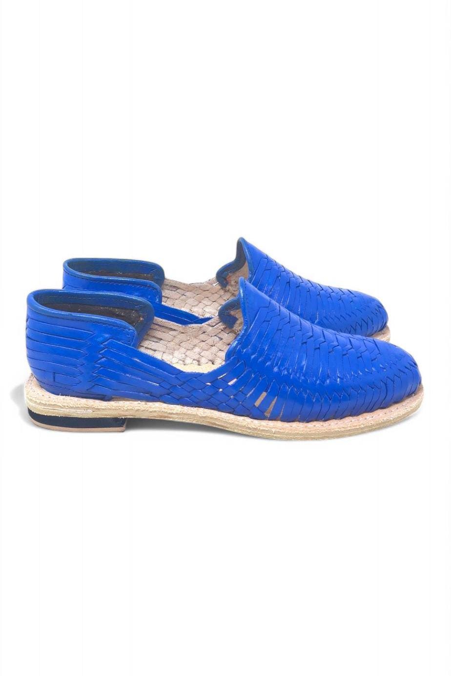 Men's Blue Leather Huaraches – Handmade, Leather Sole, Comfortable and Cool, Made in Mexico