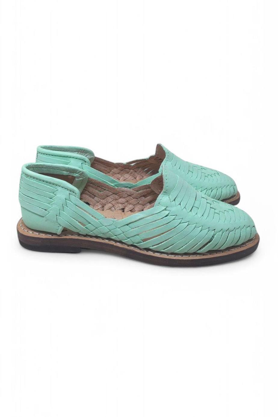 Mexican Huaraches for Women Mint Color | Handmade Genuine Leather Sandals | Comfortable Handmade Footwear