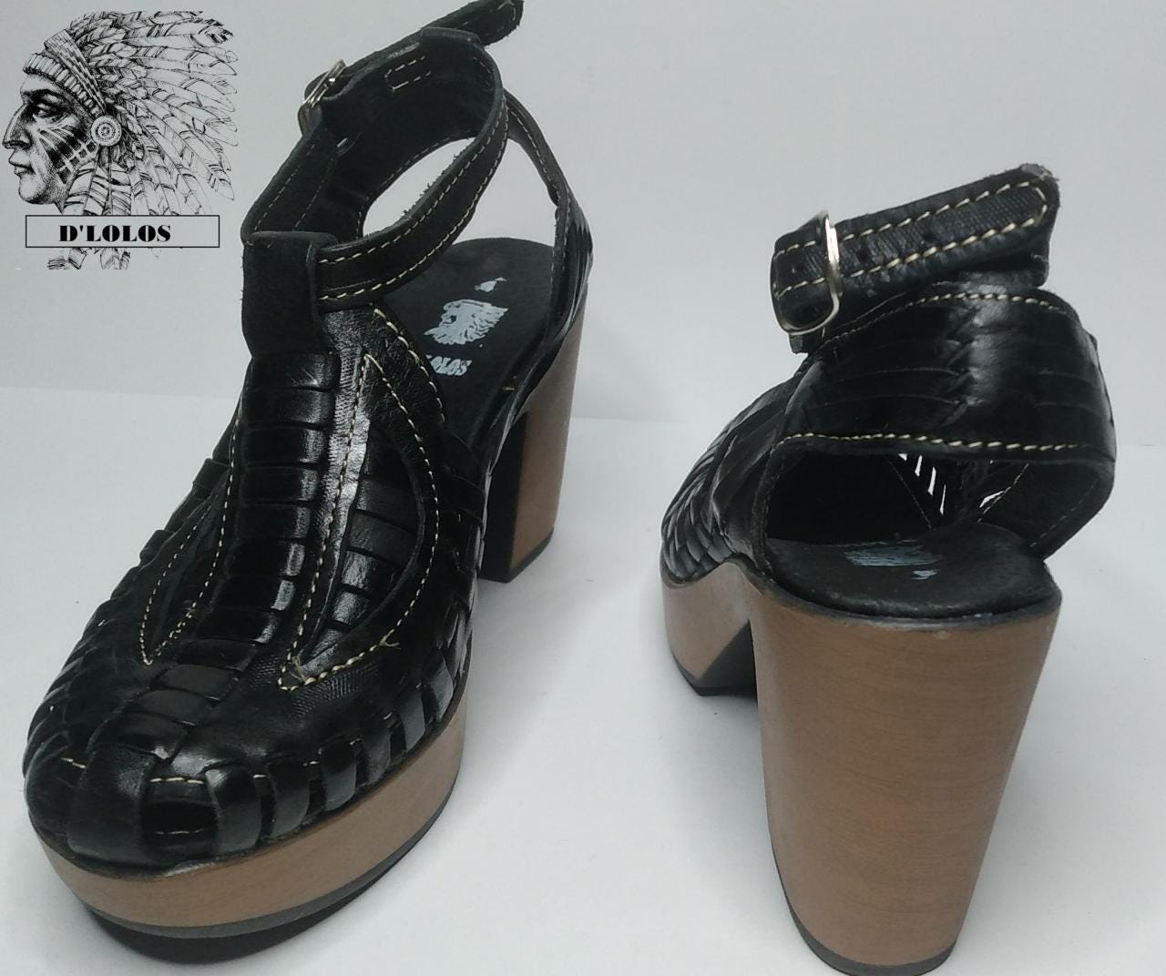 Women's closed-toe Mexican heel huaraches genuine leather honey black rainbow handmade in Mexico