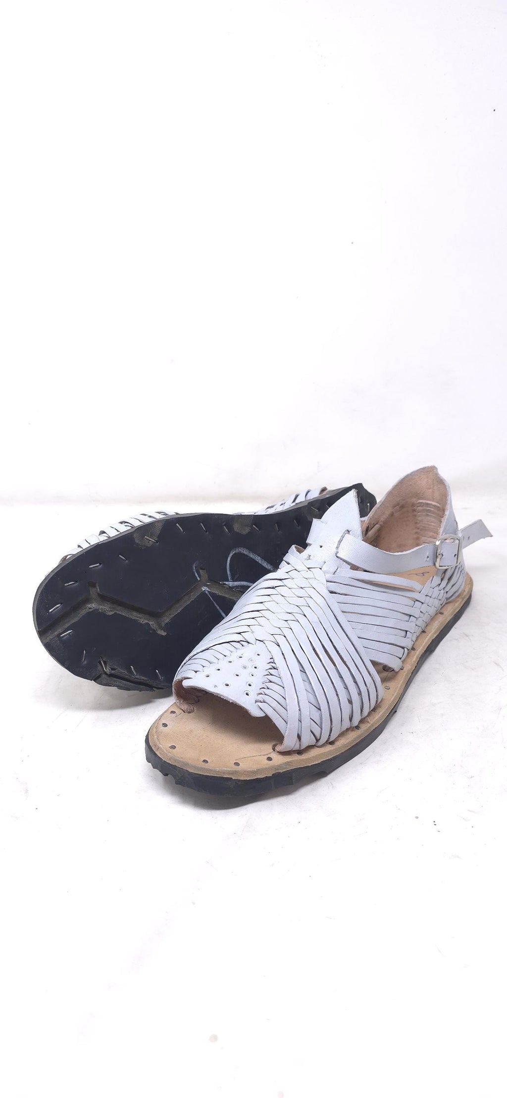Men's Mexican huaraches, open toe, mist, thin straps, thick studded tire sole, handmade in Mexico
