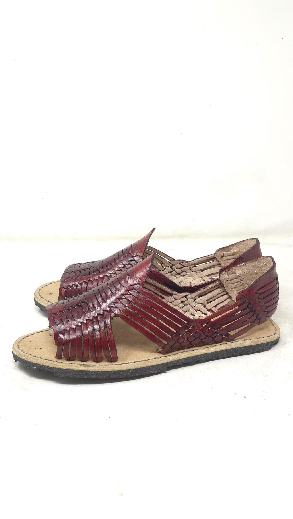 Men's open-toe Mexican huaraches, genuine leather, burgundy color, thick rubber sole, made in Mexico