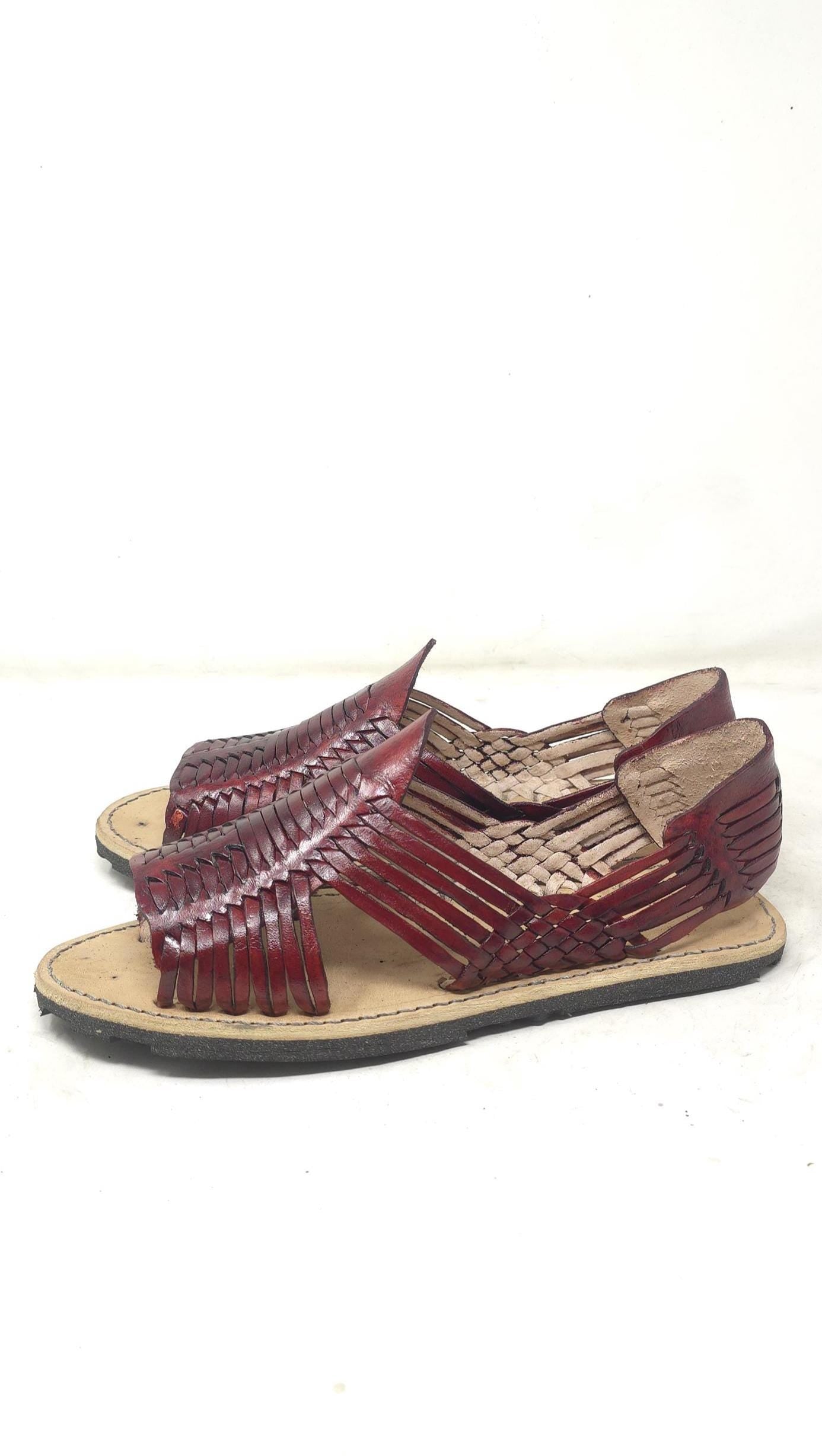 Men's open-toe Mexican huaraches, genuine leather, burgundy color, thick rubber sole, made in Mexico
