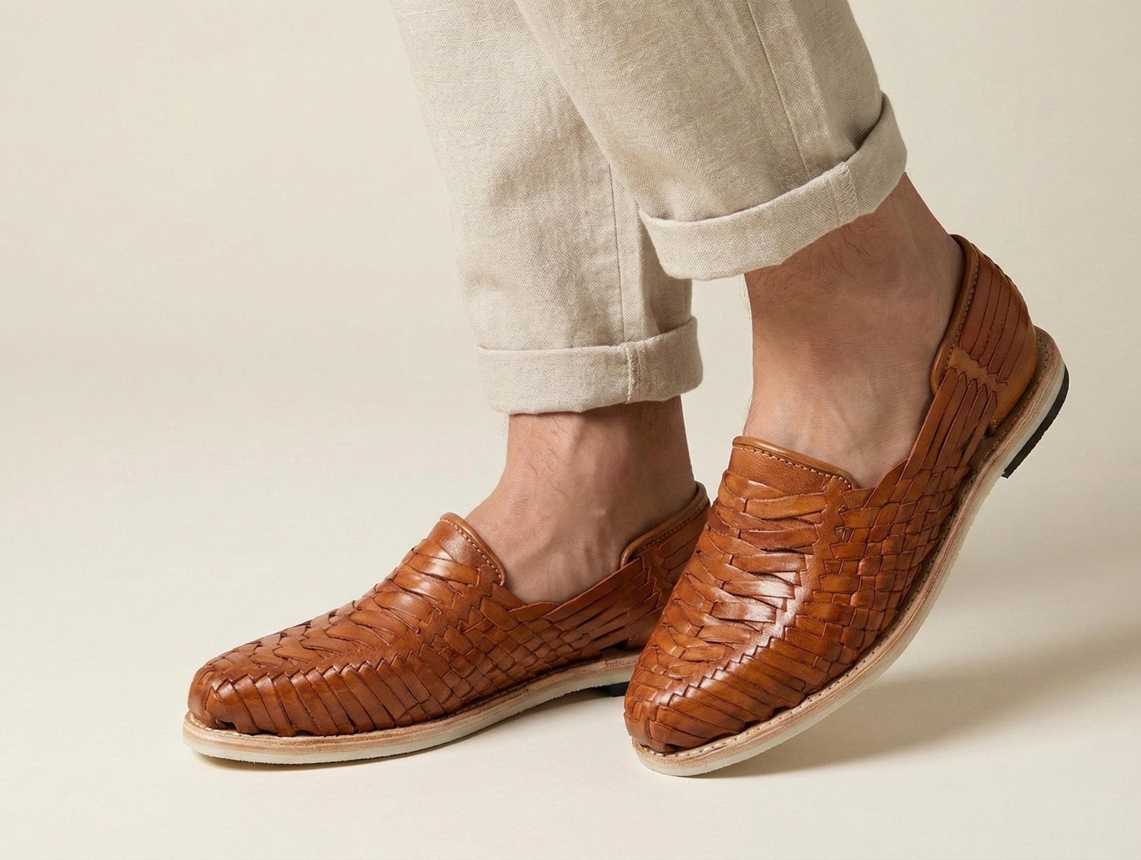 Men's Mexican Huaraches, Walnut-Colored Men's Shoes, Men's Mexican Handmade Leather Sandals, All Sizes