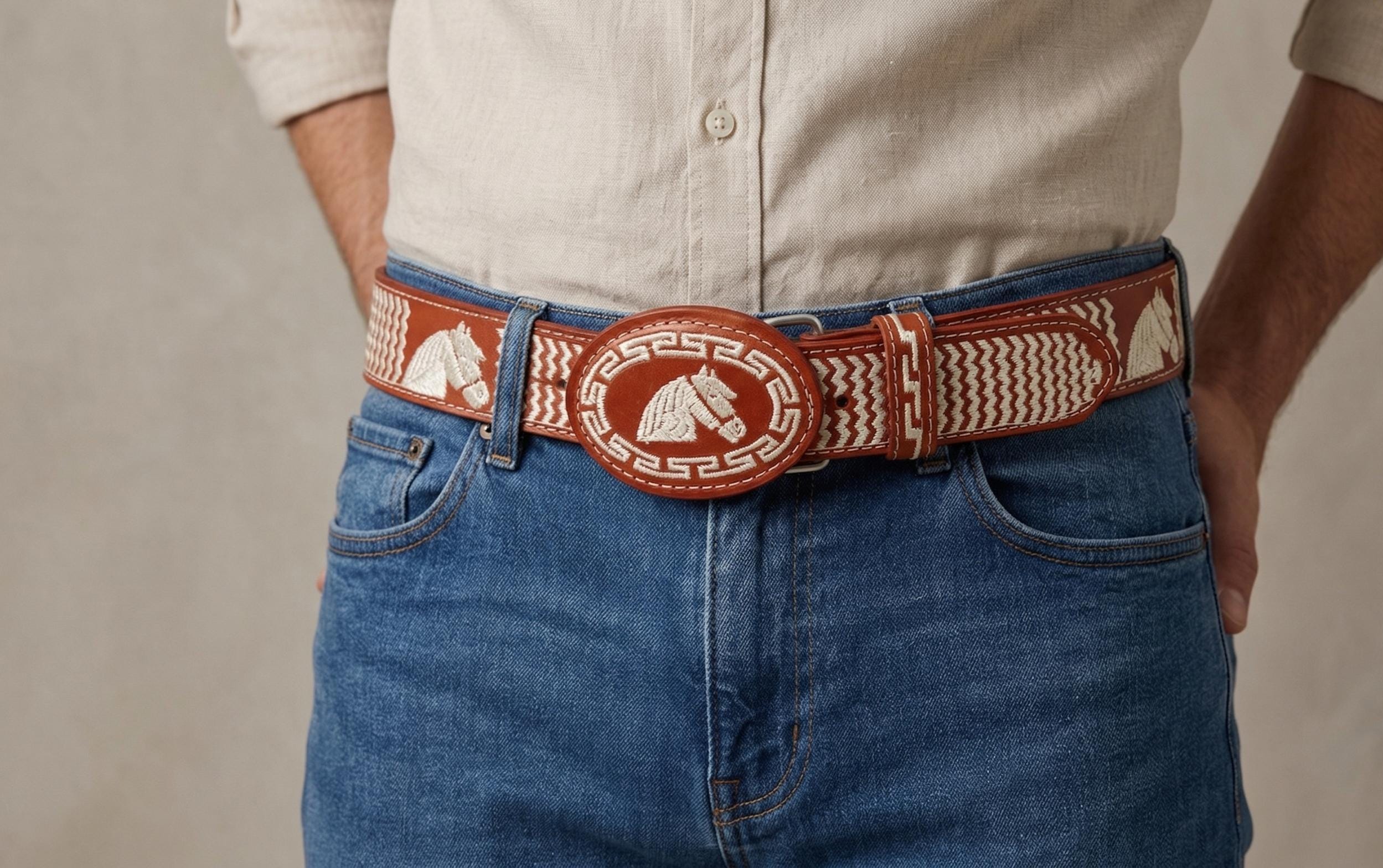 Cinturón vaquero bordado en vaqueta para hombre, cinturón artesanal de cuero 40 mm, varios colores y tallas 32-46