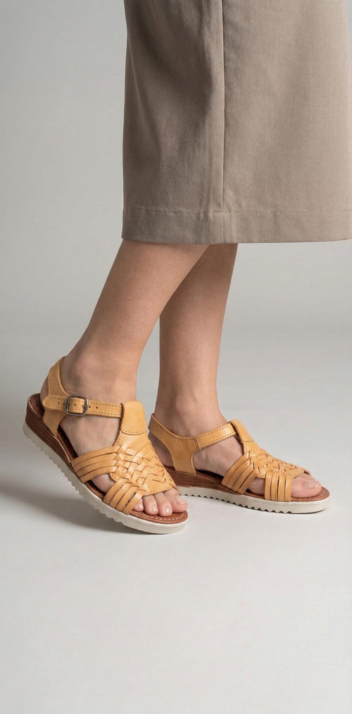 Women's Open-Toe Platform Huaraches – Honey Woven Leather
