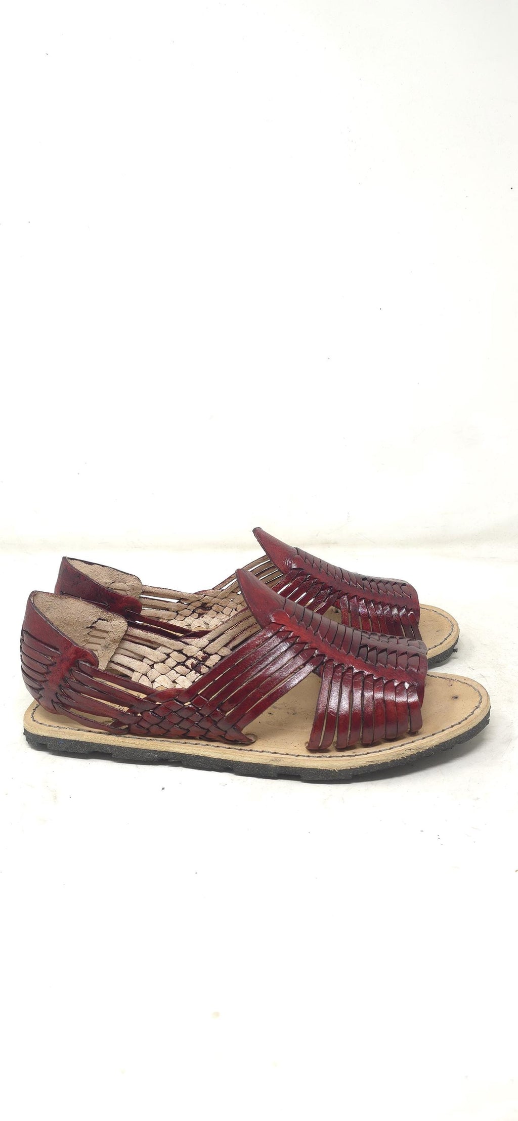 Men's open-toe Mexican huaraches, genuine leather, burgundy color, thick rubber sole, made in Mexico