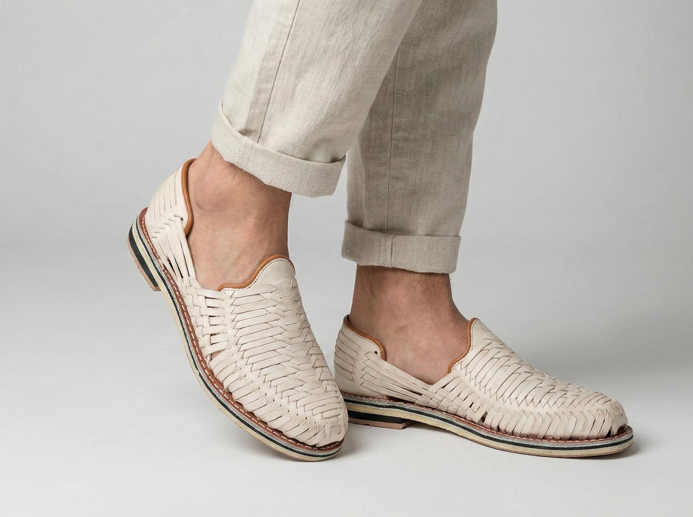 Men's Mexican Huaraches with leather sole - Men's Leather Sandals Mexico. Natural tan color, NOT pure white