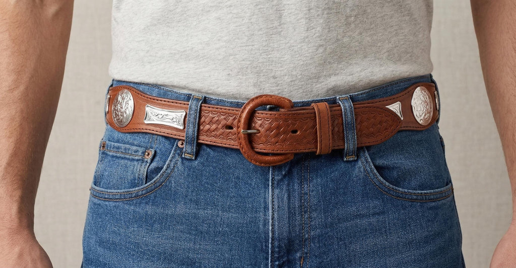 Cinturón vaquero de vaqueta con conchos metálicos tipo moño, cinturón western de piel 40 mm, tallas 34-44