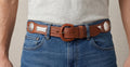Cinturón vaquero de vaqueta con conchos metálicos tipo moño, cinturón western de piel 40 mm, tallas 34-44